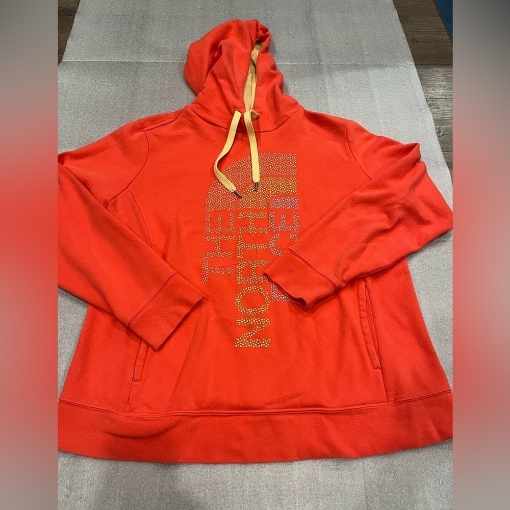 [XL]The North Face Half Dome Women Orange Red Hoodie Drawstring Cotton Blend